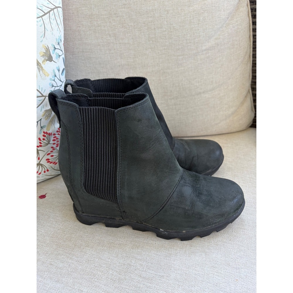 Sorel Joan Of Arctic Wedge II Chelsea Boots Women 9 Black Leather Waterproof